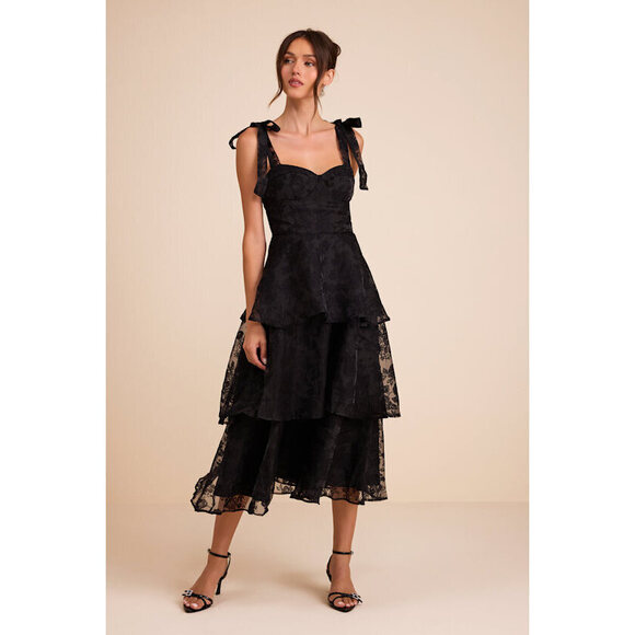Lulus Dresses & Skirts - Lulus Glamorous Sweetie Black Burnout Tie-strap Bustier Midi Dress - Size XL